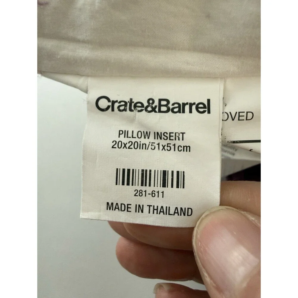 Crate & Barrel Tempo Amethyst Velvet 20x20 Decorative Pillow W/ Feather Insert